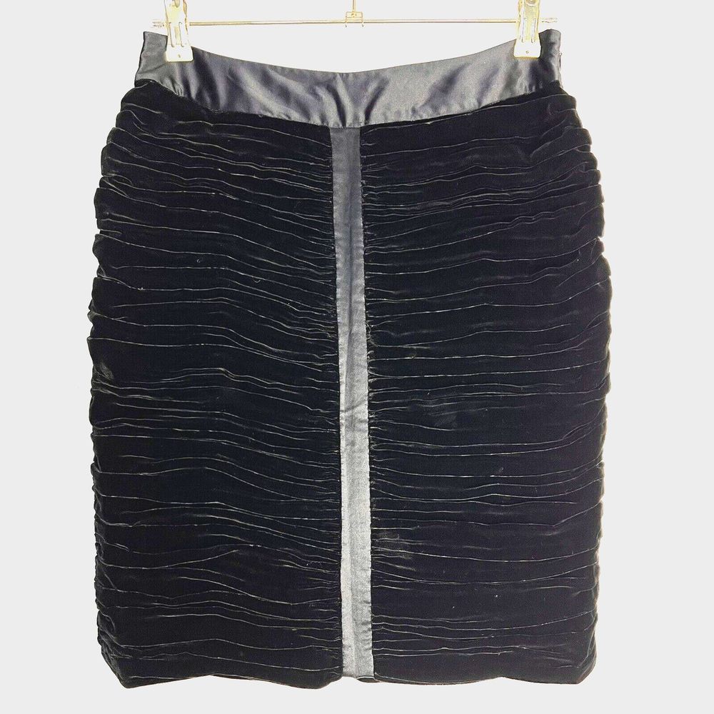 INC International Concepts Womens 4 Black Ruched Silk Blend Mini Velvet Skirt